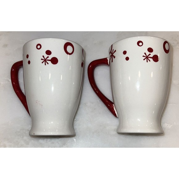 Pier 1 Christmas Coffee Mug Cup Holiday Hand Painted  SET OF 2 Flurry Snowflake - Picture 5 of 10